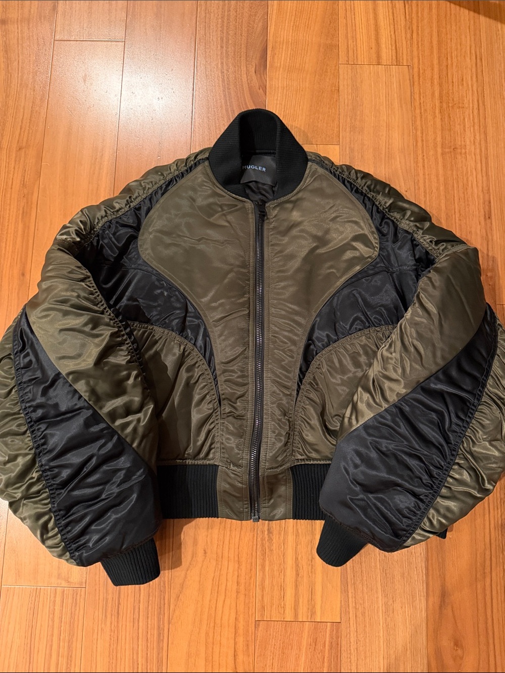 Mugler Olive and Black Bomber Jacket
